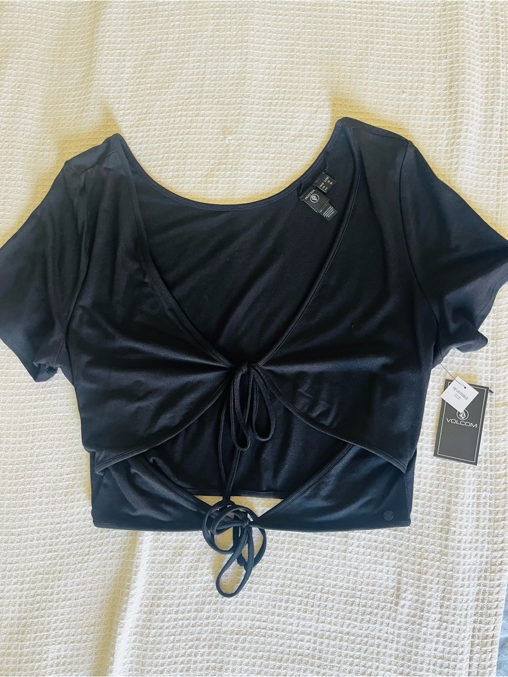 Volcom Black Short-Sleeve Tie-Front Crop Top